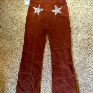 Free People Firecracker Flare Corduroy Paisley Star Wide Leg Jeans